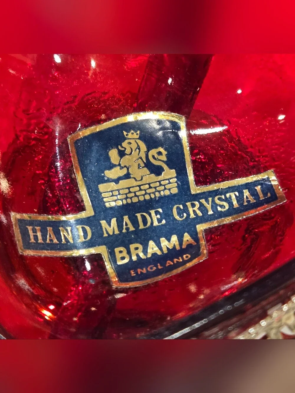 Vintage Brama Crystal Red Glass Heart Dish with Silver Spoon